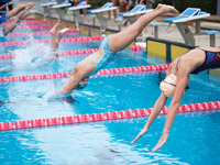 Schwimmer tauchen in das Wasser ein  (Bild öffnet vergrößert)